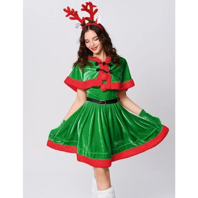 Mrs Claus Costume For Women Santa Christmas Costume Velvet Dress Outfit With Belt Shawl Gloves Headband 2 Mrs Claus Costume For Women Santa Christmas Costume Velvet Dress Outfit With Belt Shawl Gloves Headband - Image 2