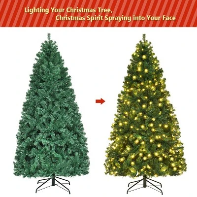 Costway 7Ft/7.5Ft/8Ft Pre-Lit PVC Christmas Tree Hinged 300/400/430 Lights 5 Costway 7Ft/7.5Ft/8Ft Pre-Lit PVC Christmas Tree Hinged 300/400/430 Lights - Image 5