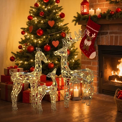 LuxenHome 3-Piece Gold Glitter Deer Family Outdoor Holiday Decoration With Lights Brown 5 LuxenHome 3-Piece Gold Glitter Deer Family Outdoor Holiday Decoration With Lights Brown - Image 5