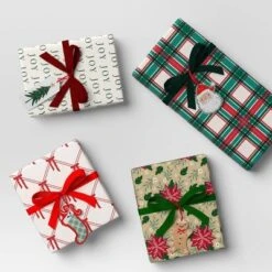 4 Pk Christmas Velvet Ribbon Gift Packaging Accessories Red/Green - Wondershopâ˘