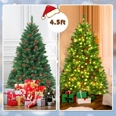 Costway 4.5Ft6.5Ft7.5Ft Pre-lit Hinged Christmas Tree W/ Pine Cones Red Berries And 300450450 LED Lights 8 Costway 4.5Ft6.5Ft7.5Ft Pre-lit Hinged Christmas Tree W/ Pine Cones Red Berries And 300450450 LED Lights - Image 8