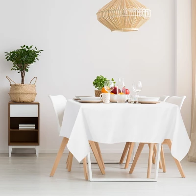 55"x55" Square Polyester Stain Resistant Solid Tablecloths Snow White - PiccoCasa 1 55"x55" Square Polyester Stain Resistant Solid Tablecloths Snow White - PiccoCasa