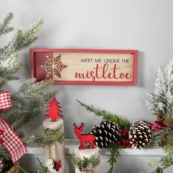 Northlight Framed "Meet Me Under The Mistletoe" Christmas Wall Decoration - 11.75" - Red
