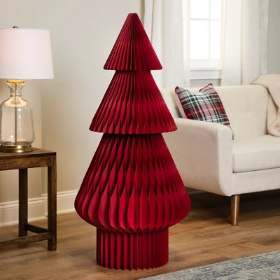 Northlight Tall Foldable Accordion Honeycomb Paper Christmas Tree - 4' - Red 1 Northlight Tall Foldable Accordion Honeycomb Paper Christmas Tree - 4' - Red