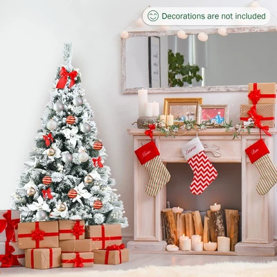 Costway 5ft/6ft/7ft/8ft Snow Flocked Hinged Christmas Tree W/ Berries & Poinsettia Flowers 2 Costway 5ft/6ft/7ft/8ft Snow Flocked Hinged Christmas Tree W/ Berries & Poinsettia Flowers - Image 2