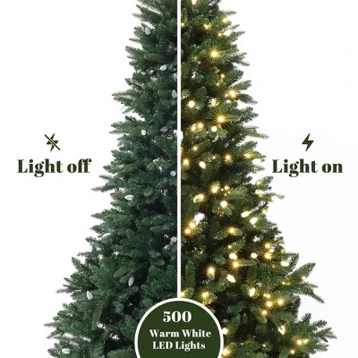 LuxenHome 7.5Ft Pre-Lit Green Slender Artificial Fir Christmas Tree With Metal Stand 4 LuxenHome 7.5Ft Pre-Lit Green Slender Artificial Fir Christmas Tree With Metal Stand - Image 4