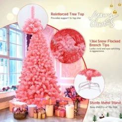 Costway 4.5/6.5/7.5 Ft Snow Flocked Hinged Artificial Christmas Tree W/ Metal Stand Pink -Northlight Sale Store GUEST 837a4217 8198 47cf 8602 f14317cef3ce