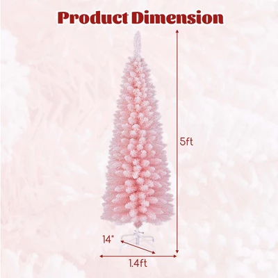 Costway 5/6/7/8 FT Artificial Pink Christmas Tree With 328/460/635/1000 Branch Tips Folding Metal Stand 2 Costway 5/6/7/8 FT Artificial Pink Christmas Tree With 328/460/635/1000 Branch Tips Folding Metal Stand - Image 2