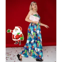 HAPPY BAY Women's A Line Slit Maxi Casual Beach Vacation Dress Tube Top Long Strapless Christmas Holiday Dresses For Women L-XL Blue Palm Tree