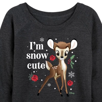 Women's - Disney - Christmas - I'm Snow Cute Lightweight French Terry Wide Neck Long Sleeve Graphic Shirt 1 Women's - Disney - Christmas - I'm Snow Cute Lightweight French Terry Wide Neck Long Sleeve Graphic Shirt