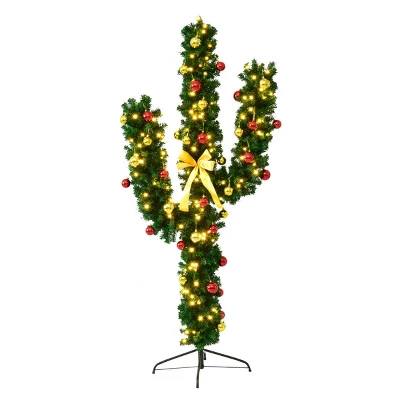 Costway Pre-Lit Cactus Christmas Tree 7Ft LED Lights Ball Ornaments 1 Costway Pre-Lit Cactus Christmas Tree 7Ft LED Lights Ball Ornaments