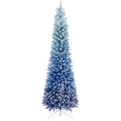 Costway 6/7 FT Blue Gradient Snow Flocked Artificial Christmas Tree With 435/725 Lush Branch Tips 11 Costway 6/7 FT Blue Gradient Snow Flocked Artificial Christmas Tree With 435/725 Lush Branch Tips - Image 11