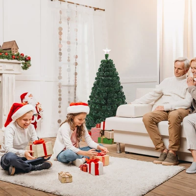 Costway 5'/6'/7'Pre-Lit Fiber Optic Christmas Tree Multicolor Lights 1 Costway 5'/6'/7'Pre-Lit Fiber Optic Christmas Tree Multicolor Lights