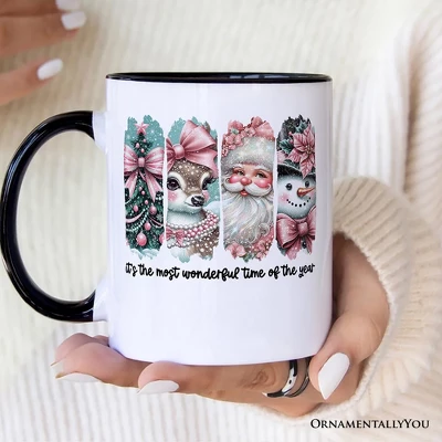 Coquette Pink Christmas Mug, It's The Most Wonderful Time Of The Year Vintage Gift (Non-Custom Only)| OrnamentallyYou 2 Coquette Pink Christmas Mug, It's The Most Wonderful Time Of The Year Vintage Gift (Non-Custom Only)| OrnamentallyYou - Image 2