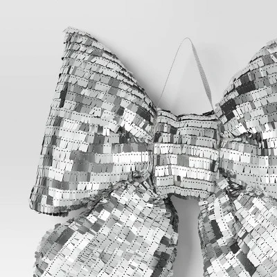 16" Christmas Jumbo Sequin Bow Wall Decor Silver - Wondershop™ 2 16" Christmas Jumbo Sequin Bow Wall Decor Silver - Wondershop™ - Image 2