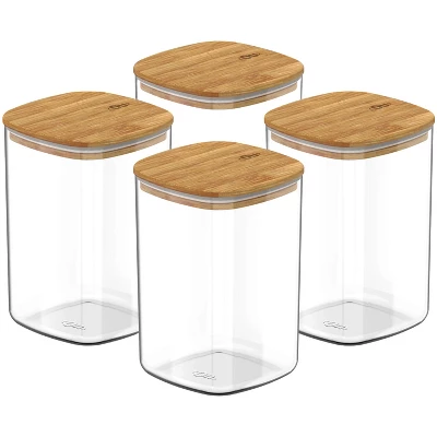OU Airtight Food Storage Container Set 8pc (set Of 4) Clear Plastic Storage Container W Leak Proof Bamboo Lid, Stackable Kitchen Pantry Organizer Jars 12 OU Airtight Food Storage Container Set 8pc (set Of 4) Clear Plastic Storage Container W Leak Proof Bamboo Lid, Stackable Kitchen Pantry Organizer Jars - Image 12