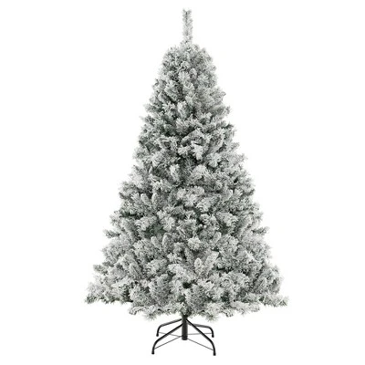 Costway 6 FT/7FT/8FT Pre-Lit Christmas Tree 3-Minute Quick Shape Flocked Decor With 300/450/600 LED Lights 9 Costway 6 FT/7FT/8FT Pre-Lit Christmas Tree 3-Minute Quick Shape Flocked Decor With 300/450/600 LED Lights - Image 9