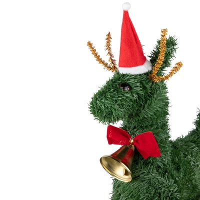 Northlight Reindeer With Santa Hat, Bell And Bow Artificial Pine Christmas Decoration - 16" 7 Northlight Reindeer With Santa Hat, Bell And Bow Artificial Pine Christmas Decoration - 16" - Image 7