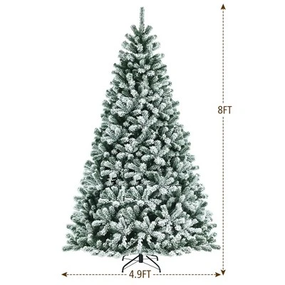 Costway 8ft Pre-lit Snow Flocked Hinged Christmas Tree W/1502 Tips & Metal Stand 3 Costway 8ft Pre-lit Snow Flocked Hinged Christmas Tree W/1502 Tips & Metal Stand - Image 3