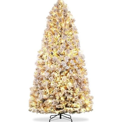 Artificial Christmas Tree With White Lights & Foldabe Metal Stand, Flocked Christmas Pine Trees For Home, Holiday Decoration 3 Artificial Christmas Tree With White Lights & Foldabe Metal Stand, Flocked Christmas Pine Trees For Home, Holiday Decoration - Image 3