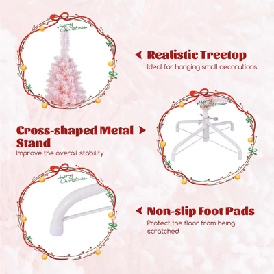 Costway 5/6/7/8 FT Artificial Pink Christmas Tree With 328/460/635/1000 Branch Tips Folding Metal Stand 9 Costway 5/6/7/8 FT Artificial Pink Christmas Tree With 328/460/635/1000 Branch Tips Folding Metal Stand - Image 9
