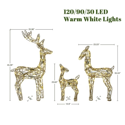 LuxenHome 3-Piece Gold Glitter Deer Family Outdoor Holiday Decoration With Lights Brown 1 LuxenHome 3-Piece Gold Glitter Deer Family Outdoor Holiday Decoration With Lights Brown