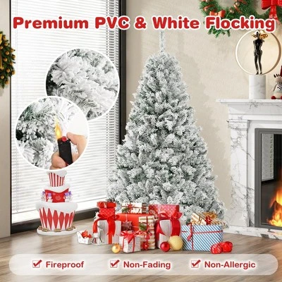 Costway 6 FT/7FT/8FT Pre-Lit Christmas Tree 3-Minute Quick Shape Flocked Decor With 300/450/600 LED Lights 7 Costway 6 FT/7FT/8FT Pre-Lit Christmas Tree 3-Minute Quick Shape Flocked Decor With 300/450/600 LED Lights - Image 7