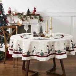 Avanti Linens Country Snowman 70" Round Tablecloth