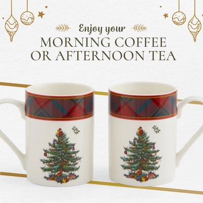 Spode Christmas Tree Tartan 10oz Mug & 8" Tray Set (3-Piece Set) - Festive Porcelain Mugs With Melamine Tray, Dishwasher & Microwave Safe 5 Spode Christmas Tree Tartan 10oz Mug & 8" Tray Set (3-Piece Set) - Festive Porcelain Mugs With Melamine Tray, Dishwasher & Microwave Safe - Image 5