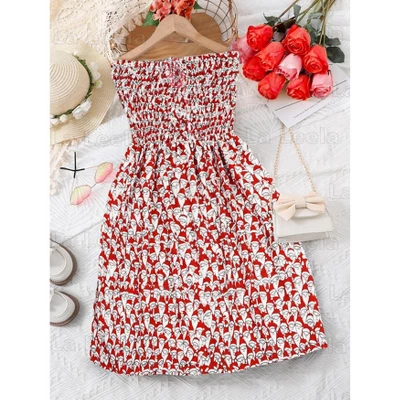 LA LEELA Women's Beach A Line Slit Smocked Mini Dress Ruched Tube Top Evening Short Strapless Casual Christmas Tree Dress For Women L-XL Red 5 LA LEELA Women's Beach A Line Slit Smocked Mini Dress Ruched Tube Top Evening Short Strapless Casual Christmas Tree Dress For Women L-XL Red - Image 5