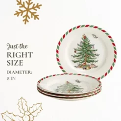Spode Christmas Tree 8" Candy Cane Appetizer Plates (Set Of 4) - Festive Holiday Tableware, Dishwasher & Microwave Safe -Northlight Sale Store GUEST 966f87e9 60df 4127 b168 616dd5110ebd