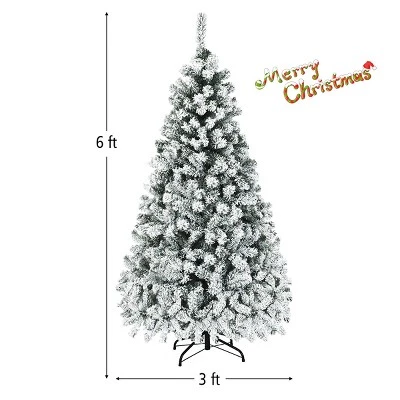 Costway 6ft/7.5ft/9ft Pre-Lit Premium Snow Flocked Hinged Artificial Christmas Tree With 250 Lights/450 Light/550 Lights 4 Costway 6ft/7.5ft/9ft Pre-Lit Premium Snow Flocked Hinged Artificial Christmas Tree With 250 Lights/450 Light/550 Lights - Image 4