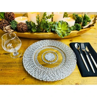 Essential Decor & Beyond 13.2" Modern Round Glass Charger With Silver Oval Pattern Set Of 4 1 Essential Decor & Beyond 13.2" Modern Round Glass Charger With Silver Oval Pattern Set Of 4