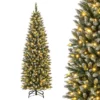 Costway 6FT/9FT Pre-Lit Christmas Tree Hinged Slim Pencil Xmas With 250/500 LED Lights