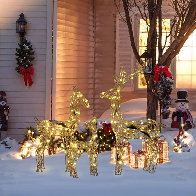 LuxenHome 3-Piece Gold Glitter Deer Family Outdoor Holiday Decoration With Lights Brown 4 LuxenHome 3-Piece Gold Glitter Deer Family Outdoor Holiday Decoration With Lights Brown - Image 4