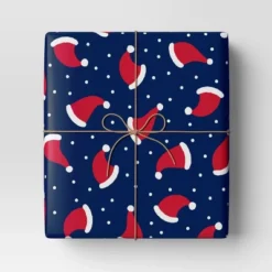30" 50 Sq Ft Christmas Roll Wrap Santa Hats On Navy - Wondershopâ˘