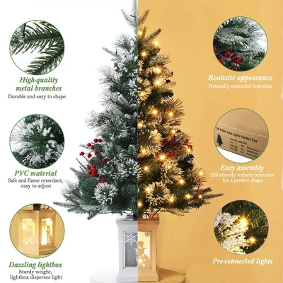 3FT Pre Lit Premium Potted Flocked Arctic Fir Christmas Tree , Artificial Mini Pre Lit Xmas Tree Christmas Decoration Snowman White Base 2 3FT Pre Lit Premium Potted Flocked Arctic Fir Christmas Tree , Artificial Mini Pre Lit Xmas Tree Christmas Decoration Snowman White Base - Image 2