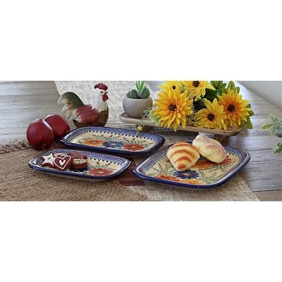 Blue Rose Polish Pottery 6200 Vena 3 Piece Rectangular Serving Set 1 Blue Rose Polish Pottery 6200 Vena 3 Piece Rectangular Serving Set