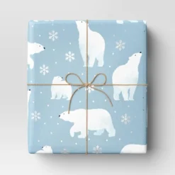 30â 25 Sq Ft Christmas Roll Wrap White Polar Bears On Blue - Wondershopâ˘