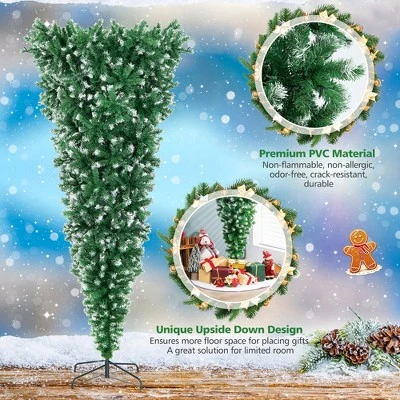 Costway 7.5FT Pre-Lit Snowy Upside Down Christmas Tree 1100 Tips W/ 400 Lights & 8 Modes 6 Costway 7.5FT Pre-Lit Snowy Upside Down Christmas Tree 1100 Tips W/ 400 Lights & 8 Modes - Image 6