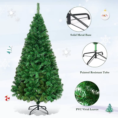 Costway 5Ft/6Ft/7Ft/8Ft Artificial PVC Christmas Tree W/Stand Holiday Season Indoor Outdoor Green 7 Costway 5Ft/6Ft/7Ft/8Ft Artificial PVC Christmas Tree W/Stand Holiday Season Indoor Outdoor Green - Image 7