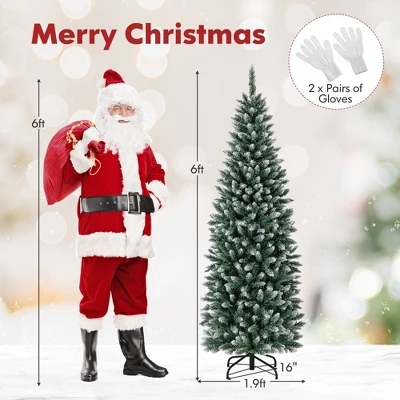 Costway 6FT/9FT Pre-Lit Christmas Tree Hinged Slim Pencil Xmas With 250/500 LED Lights 2 Costway 6FT/9FT Pre-Lit Christmas Tree Hinged Slim Pencil Xmas With 250/500 LED Lights - Image 2