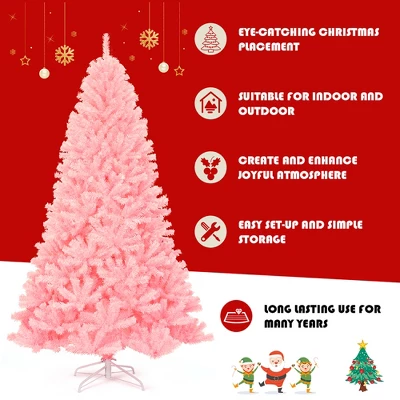 Costway 7.5Ft Hinged Artificial Christmas Tree Full Fir Tree New PVC W/ Metal Stand Pink 5 Costway 7.5Ft Hinged Artificial Christmas Tree Full Fir Tree New PVC W/ Metal Stand Pink - Image 5