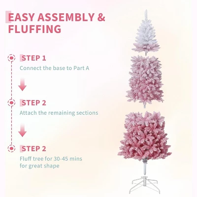 6ft/7.5ft/9ft Prelit Blue Gradient Snow Flocked Pencil Christmas Tree With 100 Dual-Color LEDs, 820 Tips & Metal Stand 3 6ft/7.5ft/9ft Prelit Blue Gradient Snow Flocked Pencil Christmas Tree With 100 Dual-Color LEDs, 820 Tips & Metal Stand - Image 3