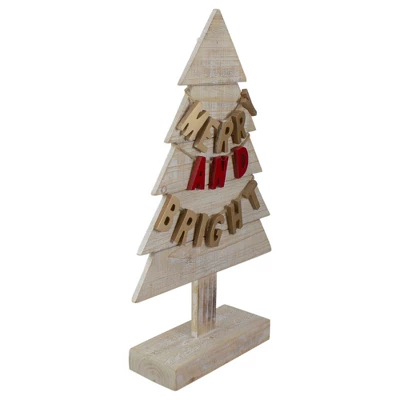 Northlight Wooden Tree "Merry And Bright" Christmas Decoration - 23" - Gold And Red 2 Northlight Wooden Tree "Merry And Bright" Christmas Decoration - 23" - Gold And Red - Image 2