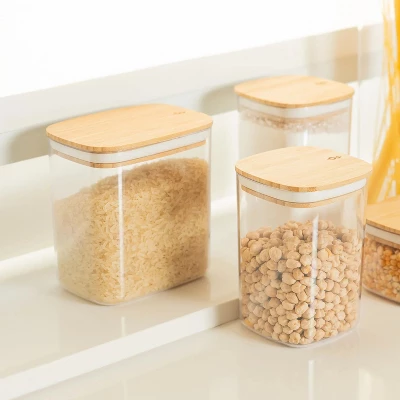 OU Airtight Food Storage Container Set 8pc (set Of 4) Clear Plastic Storage Container W Leak Proof Bamboo Lid, Stackable Kitchen Pantry Organizer Jars 10 OU Airtight Food Storage Container Set 8pc (set Of 4) Clear Plastic Storage Container W Leak Proof Bamboo Lid, Stackable Kitchen Pantry Organizer Jars - Image 10