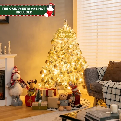 Costway 4.5ft Pre-Lit Premium Snow Flocked Hinged Artificial Christmas Tree W/150 Lights 1 Costway 4.5ft Pre-Lit Premium Snow Flocked Hinged Artificial Christmas Tree W/150 Lights