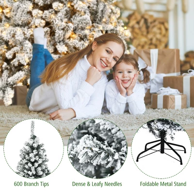 Costway 6ft/7.5ft/9ft Pre-Lit Premium Snow Flocked Hinged Artificial Christmas Tree With 250 Lights/450 Light/550 Lights 9 Costway 6ft/7.5ft/9ft Pre-Lit Premium Snow Flocked Hinged Artificial Christmas Tree With 250 Lights/450 Light/550 Lights - Image 9