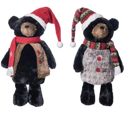 Transpac Plush Lodge Holiday Bear Sitter Set Of 2 - Festive Christmas Decorative Objects For Cozy Home Decor 1 Transpac Plush Lodge Holiday Bear Sitter Set Of 2 - Festive Christmas Decorative Objects For Cozy Home Decor