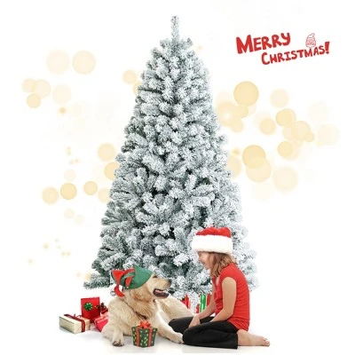 Costway 6/7.5/9 Ft Snow Flocked Hinged Artificial Christmas Tree Unlit Metal 9 Costway 6/7.5/9 Ft Snow Flocked Hinged Artificial Christmas Tree Unlit Metal - Image 9